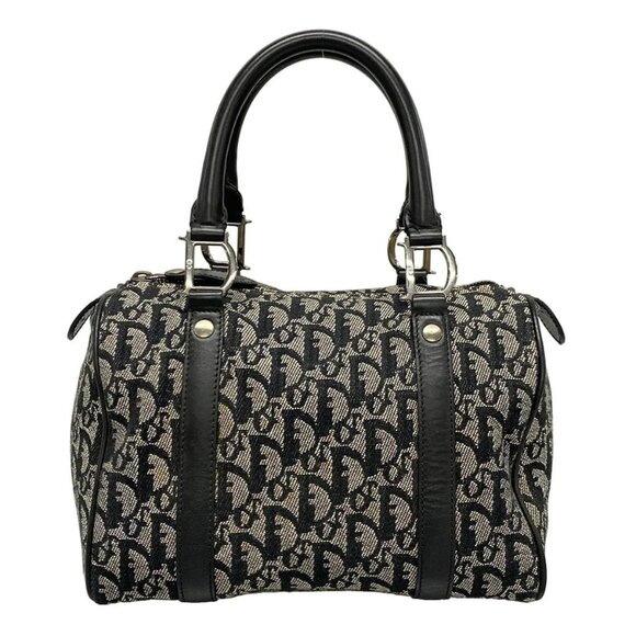 Auth DIOR/ChristianDior Trotteur - Navy Cream Jacquard Leather Handbag - Picture 1 of 16